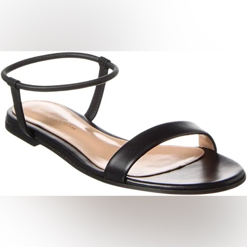 Gianvito Rossi Jaime Black Flat Leather Sandal, size 40